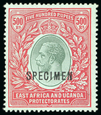 Stamp of Kenya, Uganda and Tanganyika » Kenya, Uganda and Tanganyika 1912 Wmk multi CA 500R green and red on green mint with "SPECIMEN" overprint