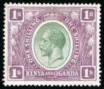 Stamp of Kenya, Uganda and Tanganyika » Kenya, Uganda and Tanganyika 1922 1s colour trials group of 3 in grey (as the 4s), green and purple ( as the £2), also in unissued purple and grey