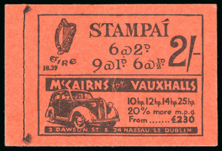 Stamp of Ireland » Booklets 1938-41, 2 shilling, complete unexploded booklet, black