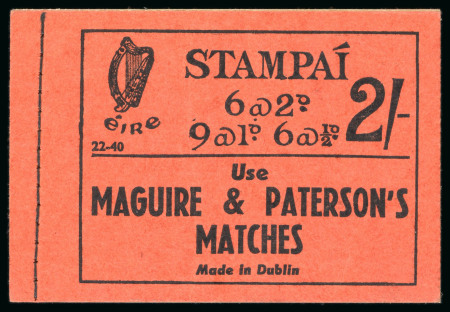 Stamp of Ireland » Booklets 1938-41, 2 shilling, part unexploded booklet, black