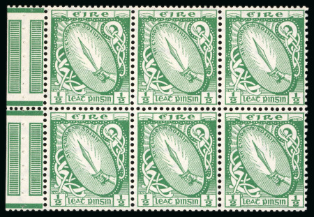 Stamp of Ireland » Booklets 1931-40 "SE" wmk 1/2d green, mint n.h. complete booklet pane of six