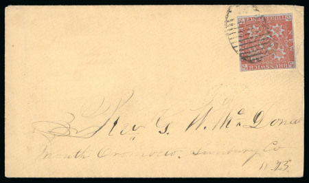 Stamp of Canada » New Brunswick 1851 3d bright red with four fine to good margins on cover