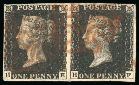 Stamp of Great Britain » 1840 1d Black and 1d Red plates 1a to 11 1840, 1d black pl.6 HE-HF pair