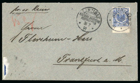 Stamp of Germany » German Colonies » German East Africa » German East Africa, Forerunner Zanzibar 1891 (Jul 31) envelope sent to Germany with 1889-1900 20pf tied by a very good strike of the German Zanzibar cds
