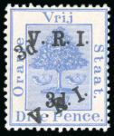Stamp of South Africa » Orange Free State 1900 3d on 3d ultramarine mint h.r. with the striking surcharge double, one diagonal variety