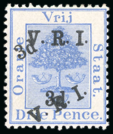 Stamp of South Africa » Orange Free State 1900 3d on 3d ultramarine mint h.r. with the striking surcharge double, one diagonal variety