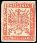 Stamp of South Africa » Transvaal 1870 Roulette mint h.r. examples of 1d in brick-red, orange-red and vermilion, 6d pale ultramarine and 1s emerald-green