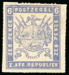 Stamp of South Africa » Transvaal 1870 Roulette mint h.r. examples of 1d in brick-red, orange-red and vermilion, 6d pale ultramarine and 1s emerald-green