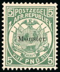 Stamp of South Africa » Transvaal 1885 £5 deep green mint n.h. with "Monster" ovpt