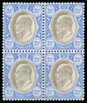 Stamp of South Africa » Transvaal 1902 Wmk CA 2 1/2d black and blue in mint n.h. block of four with inverted watermark