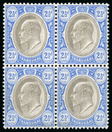 Stamp of South Africa » Transvaal 1902 Wmk CA 2 1/2d black and blue in mint n.h. block of four with inverted watermark