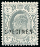Stamp of South Africa » Transvaal 1909 wmk multi CA 2d grey mint l.h. with "SPECIMEN"