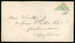 Stamp of South Africa » Transvaal 1877 Overprinted 1s yellow green imperforate on course paper, bisected diagonally on cover