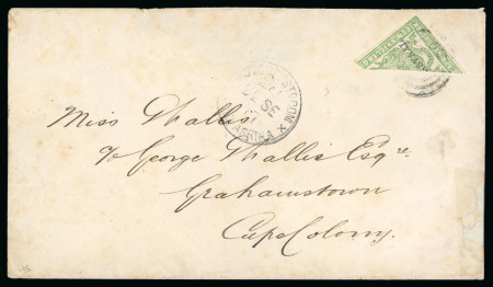 Stamp of South Africa » Transvaal 1877 Overprinted 1s yellow green imperforate on course paper, bisected diagonally on cover