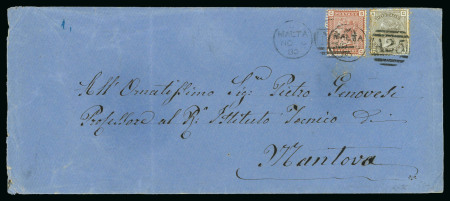 Stamp of Malta 1880 Long envelope addressed to Italy franked GB1d