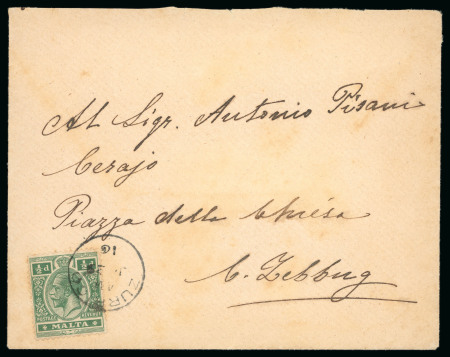 Stamp of Malta 1880 Local envelope with contents addressed to Zebbug