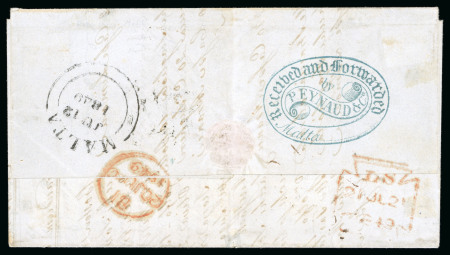 Stamp of Malta 1849 Entire to Boston via London with ornate scroll