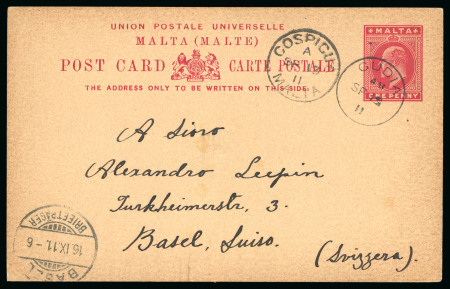 Stamp of Malta 1902 KEVII 1d red postal stationery card addressed