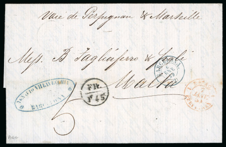 Stamp of Malta 1859 Incoming entire from Barcelona (dispatch cds in