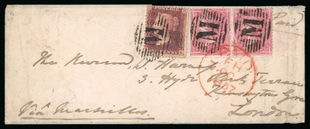 Stamp of Malta 1857 Envelope to London franked 9d pre-paid rate comprising