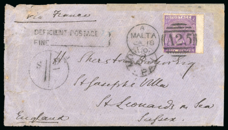 Stamp of Malta 1870 Envelope to England franked GB 6d violet plate