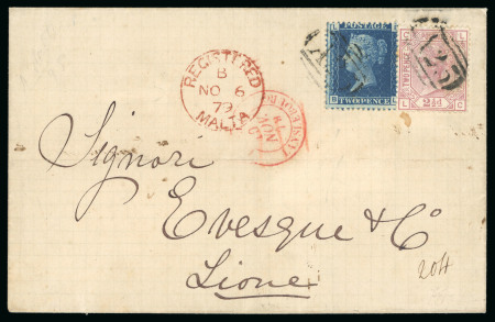 Stamp of Malta 1879 Registered folded cover to France franked GB 1869