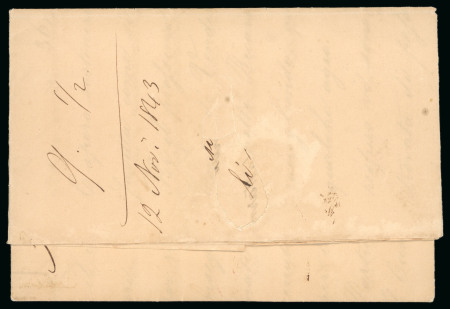 Stamp of Malta 1843 Incoming entire from Messina with unrecorded manuscript