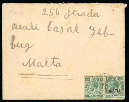 Stamp of Malta 1918 Internal envelope to Zebbug franked Malta KGV