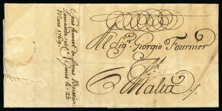 Stamp of Malta 1769 Incoming entire from Cadiz addressed to George