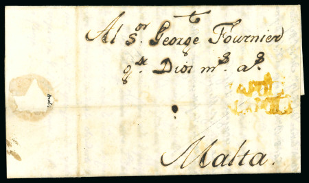 Stamp of Malta 1771 (29 June) Incoming entire from TUNIS routed through