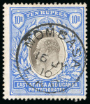 Stamp of Kenya, Uganda and Tanganyika » Kenya, Uganda and Tanganyika 1903-10, used collection neatly written up on pages with 1903 to 10R