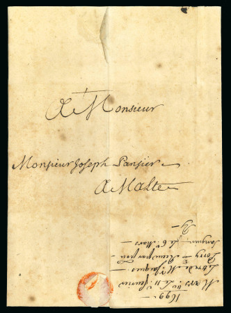 Stamp of Malta 1699 Entire from Marseille to Joseph Sangier, no postal