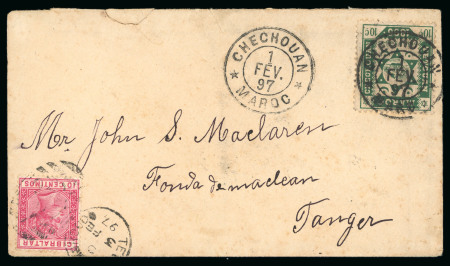Stamp of Morocco Agencies (British Post Offices) » Gibraltar Used in Morocco 1897 Envelope to Tanger franked Gibraltar 10c cancelled