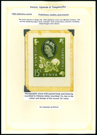 Stamp of Kenya, Uganda and Tanganyika » Kenya, Uganda and Tanganyika 1960 Collection written up on pages from the Michael Goaman archives showing numerous examples of his preparatory artwork