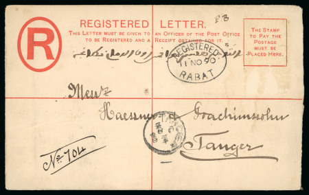Stamp of Morocco Agencies (British Post Offices) » Gibraltar Used in Morocco RABAT: 1890 Gibraltar 20c registered stationery envelope