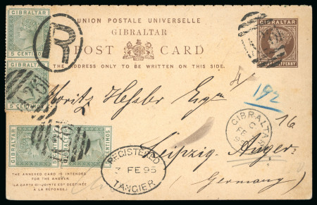 Stamp of Morocco Agencies (British Post Offices) TANGIER: 1895 1 1/2d Reply Card sent registered to