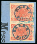 Stamp of Tanganyika » Mafia Island British Occupation 1915 "OHBMS" h/stamped in bluish green on 24 pesa vermilion in vertical pair used on small piece