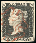 Stamp of Great Britain » 1840 1d Black and 1d Red plates 1a to 11 1840 1d black pl.1a AH with four margins and red MC,