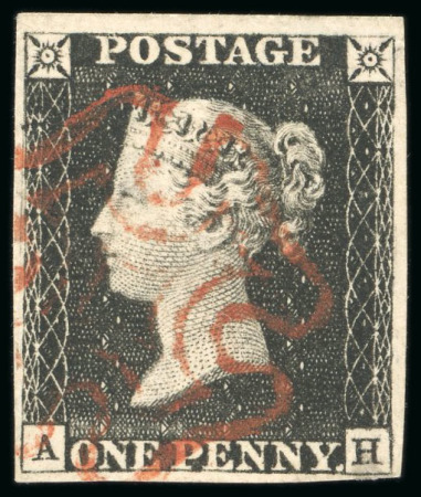 Stamp of Great Britain » 1840 1d Black and 1d Red plates 1a to 11 1840 1d black pl.1a AH with four margins and red MC,