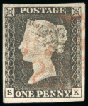 Stamp of Great Britain » 1840 1d Black and 1d Red plates 1a to 11 1840, 1d black pl.1a SK with four good to large margins