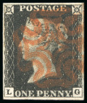 Stamp of Great Britain » 1840 1d Black and 1d Red plates 1a to 11 1840, 1d black pl.1b LG with four margins and red MC