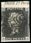 Stamp of Great Britain » 1840 1d Black and 1d Red plates 1a to 11 1840, 1d black pl.1b AA upper marginal example with part inscription