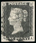 Stamp of Great Britain » 1840 1d Black and 1d Red plates 1a to 11 1840, 1d black pl.1b QA with four good to large margins