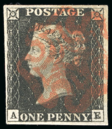 Stamp of Great Britain » 1840 1d Black and 1d Red plates 1a to 11 1840, 1d black pl.1b AE with four margins and red MC,