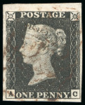 Stamp of Great Britain » 1840 1d Black and 1d Red plates 1a to 11 1840, 1d black pl.1b AC with good margins, large (part marginal) at top and inverted watermark