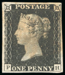 Stamp of Great Britain » 1840 1d Black and 1d Red plates 1a to 11 1840, 1d black pl.1b PH with four margins and inverted watermark, used