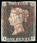 Stamp of Great Britain » 1840 1d Black and 1d Red plates 1a to 11 1840, 1d black pl.2 AG with four margins and crisply struck red MC