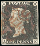 Stamp of Great Britain » 1840 1d Black and 1d Red plates 1a to 11 GB 1840, 1d black pl.2 AK with four margins and MC