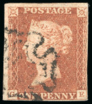 Stamp of Great Britain » 1840 1d Black and 1d Red plates 1a to 11 11840, 1d black pl.2 GE with four margins and red MC, matched with 1d red pl.2