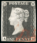 Stamp of Great Britain » 1840 1d Black and 1d Red plates 1a to 11 1840, 1d black pl.3 AD with close to good margins and corner strike of red MC